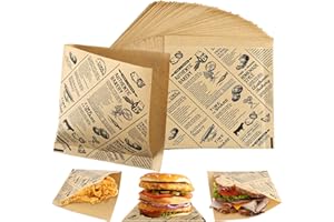 HOPTON 150 Stk Dickes Burger Papier, Deli Papierblätter, Käsepapier, Wasserdicht und Öl Burger Tüten, Sandwich Paper, Wrap Papier für Burgers, Pommes, Butterbrot, Käse, Kuchen, 15 x 15 cm
