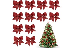 YIMOMOYI 12 sztuk czerwonych kokardek na Boże Narodzenie, 12 x 14 cm, kokardki bożonarodzeniowe, czerwone, ozdoby choinkowe, dekoracja na choinkę, wieniec bożonarodzeniowy, choinka, kokardki