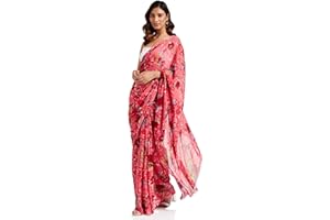 Satrani Damen Georgette Floral Printed Sari mit Bluse Stück