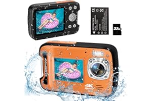 ISHARE 4K 48MP 17FT Waterproof Camera for Snorkeling,Underwater Camera Dual Screen Auto Focus Digital Camera with 32GB Card,18X Zoom Fill Light Compact Cameras