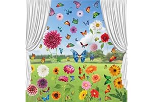 TOPJOWGA Pegatinas de Ventana de Primavera, 9 Piezas Grande Pegatinas Pared Decorativos Pegatinas de Anticolisión Calcomanías de Ventana Mariposa Pájaro Flores Árbol Decoración Fiesta