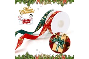 2 Cinta de Navidad, FairyPeach 2,5 cm * 23 m Cintas Navideñas, Cinta Regalo Navidad, Cinta de Raso Navidad, Cinta Navidad para Decoración y Embalaje, Guirnalda, Boda