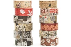 Songdao 12 rollos Expresión Artística Washi Tape Set, Bellas artes Cinta Adhesivo Decorativo Plantas Retro Masking Tapes para Artes, Bullet Journal, Scrapbooking, Bricolaje (3 notas retroentes)