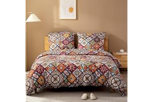 ATsense 3-częściowy zestaw pościeli z bawełny renforce, 1 poszwa na kołdrę 220 x 240 cm, 2 poszewki na poduszkę 80 x 80 cm, supermiękka, z zamkiem błyskawicznym (boho, wzór paisley)