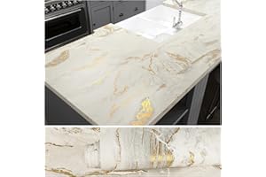 VEELIKE Papier Adhesif Marbre Beige Mat 81 cm x 300 cm Papier Peint Marbre Or Epais Papiers Autocollant Marbres Doré Vinyle Adhesif Cuisine Stickers pour Meubles Salle de Bain Imperméable