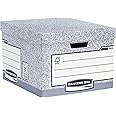 BANKERS BOX 10 Large System Storage Box with Lids - Cardboard Storage Box with Lids for Office Storage - Archive Boxes with Handles - W38 x H28.7 x D43cm (Pack of 10) - Grey