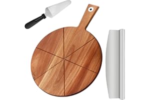 TJ POP Tagliere in Legno di Acacia 30cm per Pizza, Vassoio con Tagliapizza e Buccia