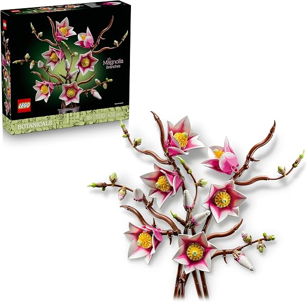LEGO Botanicals Magnolienzweige - Kunstblumen Set für Erwachsene - 5 künstliche Magnolien für Deko im Wohn- oder Schlafzimmer - DIY Geschenkidee für Frauen - 11510 - 1