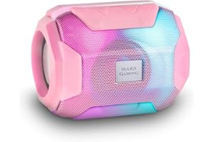 Mars Gaming MSBAXP, Haut-Parleur Bluetooth 10W, Éclairage RGB Flow, Haut-parleurs Ultra-Bass, Bluetooth 5.0, USB/MicroSD/Radio FM, 8h d'Autonomie, Compact et Portable, Rose