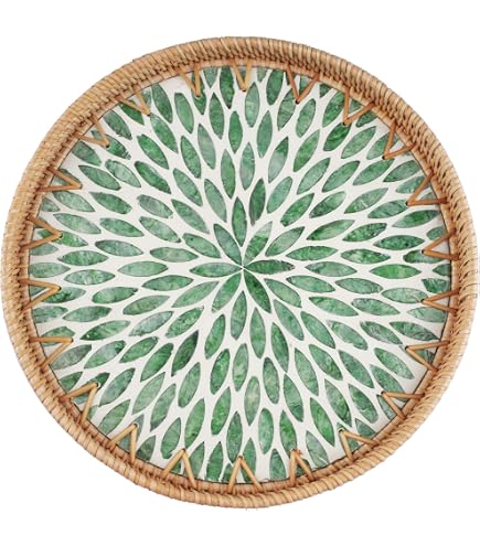 Plateau Rond Décoratif En Bois Vintage 30cm - Plateau De Service, Café Et Présentation YILANJIN