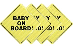 YOUKLY 4Pcs Baby on Board Sign for Car, 5"x5" Baby on Board Sticker, See Through Safety Warning Baby on Board Car Window Sticker (Yellow) (Style 1)
