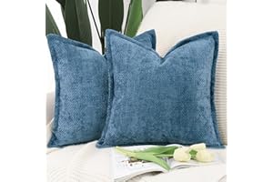 MADIZZ Set of 2 Chenille Velvet Cushion Covers with Flange Soft Boho Textured Throw Pillow Covers Broadside Pillowcases Modern Farmhouse Home Decor for Sofa Bedroom Dark Blue 18x18 inch, 45x45 cm
