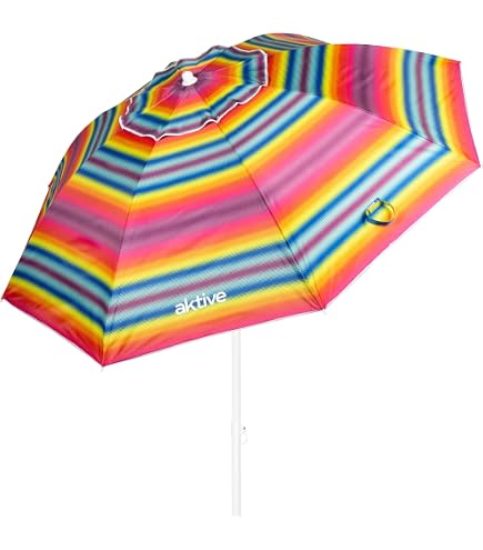 Strandschirm 180 Cm Mit UV50-Schutz & Silberner Innenbeschichtung – Inkl. Tasche, Maritimer Streifendruck, Faltbar