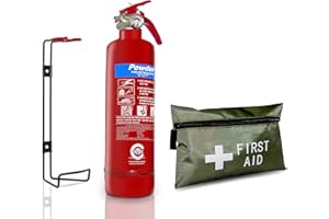 FSS UK 1 KG ABC Dry Powder FIRE Extinguisher with 5 Year Warranty & 1ST AID KIT Ideal CAR Home Travel CARAVANS Trucks FIRE Extinguisher with First AID KIT. British Standard KITEMARK