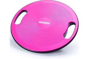 POWRX Balance Board con Maniglie Laterali (Ø 40 x 10 cm) - Tavoletta propriocettiva Ideale per Esercizi di Riabilitazione, Fisioterapia e Ginnastica - Superficie Antiscivolo + PDF Workout
