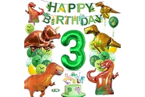XXL Dino Geburtstag Deko 3 Jahre,Bluelves Dinosaurier Geburtstagsdeko Jungen 3 Jahre,Grüner Luftballons Dino,Dschungel Folienballon Zahlenballon 3 für Dinosaurier Party Kindergeburtstag