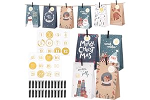 woric DIY Advent Calendar, 24 Christmas Paper Bags with Number Stickers 1-24 & Wooden Clips Make Your Own Advent Calendar 2025