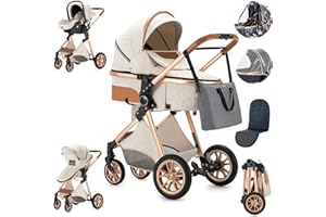 Zkiprm Poussette 3 en 1, Poussette de Ville Avec Siège D'auto, Poussettes et Landaus, Poussette Compacte Portative de Canne, Pliage D'un Clic, Combinaison de Poussette Paysage Cadre en Aluminium élevé