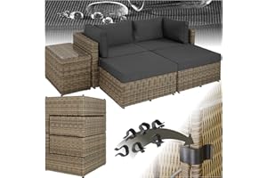 ‎TECTAKE TecTake 800694 Multifunctional Garden Lounger Set Aluminium Polyrattan - Sofa with Table for Garden or Patio, Versatile, Includes Cushions - Various Colours