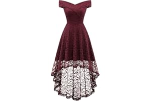 HomRain Women's Wedding Floral Lace Off Shoulder Hi-Low Vintage Cocktail Formal Swing Dress