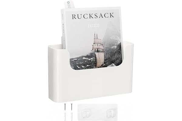 FKTXCO Support mural à suspendre sans perçage pour porte de bureau, fournitures de courrier, magazines, enveloppes, planificateur, poche unique en plastique (blanc cassé)
