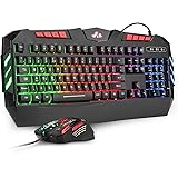 Rii Gaming Keyboard and Mouse Set, Rainbow Colorful RGB Backlit Keyboard Mouse set for PS4 Xbox,PC,Gaming-UK Layout