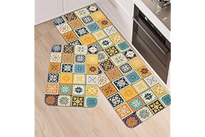 LY4U Kitchen Rug Sets, 2 Piece Non Slip Kitchen Mats and Rugs Runner Set, Rubber Backing Super Absorbable Washable Floor Mats, 43x75+43x120cm