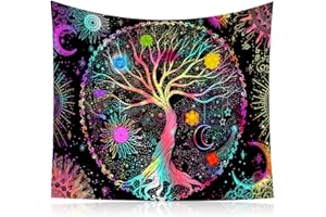 IUDWCG - 1 Pcs Arbre de vie, tapisserie psychédélique colorée, tapisserie bohémienne, tapisserie phase de lune, tapisserie de salon, couvre-lit, chambre à coucher (150x130cm)