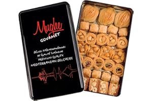 Mughe Gourmet - Caja de regalo elegante de surtido de postres de baklava - 500g/1.1lbs - Baklavas pistacho, anacardo, avellana en tamaño bocado - Dulces de baklawa perfectos para cumpleaños, Navidad