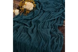 YMHPRIDE Lot de 2 Chemins de Table en étamine en Sarcelle foncée, 90 x 300cm en Tissu de Gaze Rustique, décoration de Table de Mariage Nappe pour fête de Mariage Douche Nuptiale décorations de Table