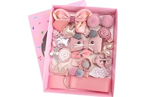 HQCM Girls Hair Accessories for Girls Hair Clips, 18 Pieces Childrens Hair Accessories for Birthday Gift with Hairpins Ropes Bows Ties Barrettes Head Ornaments Silk Ribbon