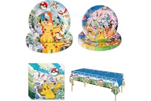 GOACRS Pappgeschirr Set, 41 Stück Partygeschirr mit Pappteller Servietten Tischdecke für 10 Gäste, Bunte Papier Teller, Cartoon Anime Geschirr für Kindergeburtstag Partydeko Tischdeko Zubehör