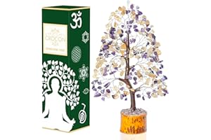CROCON Amethyst & Citrine Crystal Tree of Life - Chakra Tree for Positive Energy, Handmade Gemstone Tree - Feng Shui Decor, Good Luck Money Tree Bonsai - Healing Crystals, Decoration Ornament, Spiritual Gift
