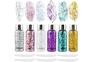 ANNTIM 6 Botellas Gel Purpurina Cara, Purpurina Cara Festival Gel, Purpurina Cara Gel Purpurina Cuerpo, Gel de Purpurina Corporal para Halloween Festival Masquerade Cumpleaños
