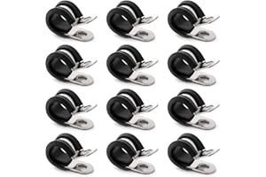 YYIGVMO 12 Pezzi 10mm Fascette Stringitubo in Gomma, Clip a P Rivestite in Gomma, Morsetto a P in Acciaio Inox 304, per Fissare Tubi e Cavi