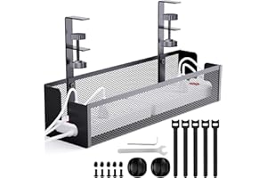 SUYEAH Under Desk Cable Management Tray, No Drill Mesh Desk Cable Tray, Wire Management Tray Cable Management Rack, Wire Organizer and Cable Management Box for Officehome (Black)