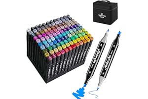 WINSONS Permanent Marker 120 Farben, Meißel & Feine, Doppelspitze, Schnell Trocknende Alkohol Marker für Malerei Manga Design auf Holz, Stein, Kieselsteine, Metall, Kunststoff, Handarbeit