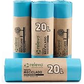 Relevo Blue Self-Seal Trash Bags - 20L (W 45cm x H 46cm), 60 Bags (4 Rolls &times; 15 Bags) | Extra Strong Trash Bags | 100% Recycl