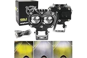 BraveWAY Feux Additionnels LED Moto 50W 4 Modes Eclairages Phares LED de Moto Projecteur Avant Auxiliaire antibrouillard Ambre/Jaune Blanc Bicolore Support de Montage 12/24V Phare de travail LED