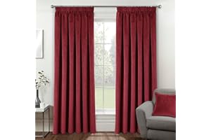Enhanced Living Oxford Premium Velvet Red Blackout Curtains for Curtains for Bedroom - Supersoft Tape Top Curtains - 90x90 inch (229x229 cm) - 2 x Curtain Panels