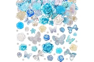 BEEFLYING BEEFLIYNG 1 Pack Random Mixed 3D Resin ABS Colorful Rose Flower Acrylic Floral Decor Cabochon for Bracelet Earring Necklace Phone Case Craft DIY Jewelry Making (Blue)