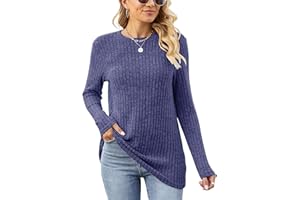 Famulily Women's Long Sleeve Tops Casual Round Neck Ladies Lightweight Knit Jumpers