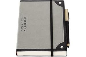 Mljtoyo Agenda 2025 página al día, agenda diaria de enero de 2025 a diciembre de 2025, agenda de tapa dura, agenda semanal mensual con bolígrafo, soporte para bolígrafos, calcomanías (negro 2025)