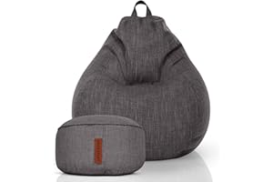 Green Bean© Zestaw Fotel Fasoli + Pufa z Wype?nieniem Per?ami EPS - Siedzisko z Podnó?kiem Poduszka Pod?ogowa Rozk?adany Worek Fasoli Fotel Fasolowy Sto?ek do siedzenia Pufa Relaksacyjna Ciemnoszary