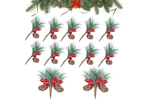 Boutihao 20 Pezzi Rami di Pino Natalizio, Rami di Bacche Pigne di Natale Bacche Artificiali Rami di Pino Piccole Bacche Finte Pigne per Fai da Te Natale Corone Casa Vaso Decor