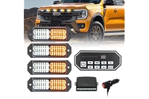 I LITTON 4-in-1 White & Amber Strobe Beacon Lights with 9-Key Switch, 20 Flash Modes Warning Car Emergency Light 24V 12V Flashing Beacon Light Bar for Trucks Bumper Vehicles Snowplow