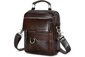 BAIGIO Men's Shoulder Bag Genuine Leather Cross Body Bag Vintage Mens Crossbody Messenger Bag Casual Satchel Handbag with Top Handle for iPad Work Travel Business