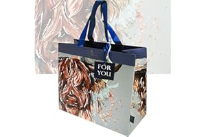 DEVA DESIGNS Highland cow premium Gift Bag | Large 28cm wide x 28cm tall x 14cm deep | Printed on the inside | Designed in the UK | sustainably sourced and recyclable