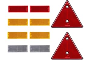 BEIJISTAR Catarifrangente Rimorchio, 2 x Catarifrangente Triangolare Rosso Fissaggio a Vite, 2 x Rosso 4 x Giallo 2 x Bianco Catarifrangente Autoadesivo Rettangolare, per Camion Rimorchio RV Caravan