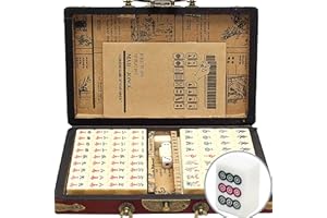 XUBX Wit gegraveerd Mini Chinese Majong Set,144 Tegels MahJong Set Draagbaar Chinees Speelgoed met Doos,Draagbare Mahjong,Mini Mahjong Draagbaar Chinees Voor Chinese Stijl Game Spelen